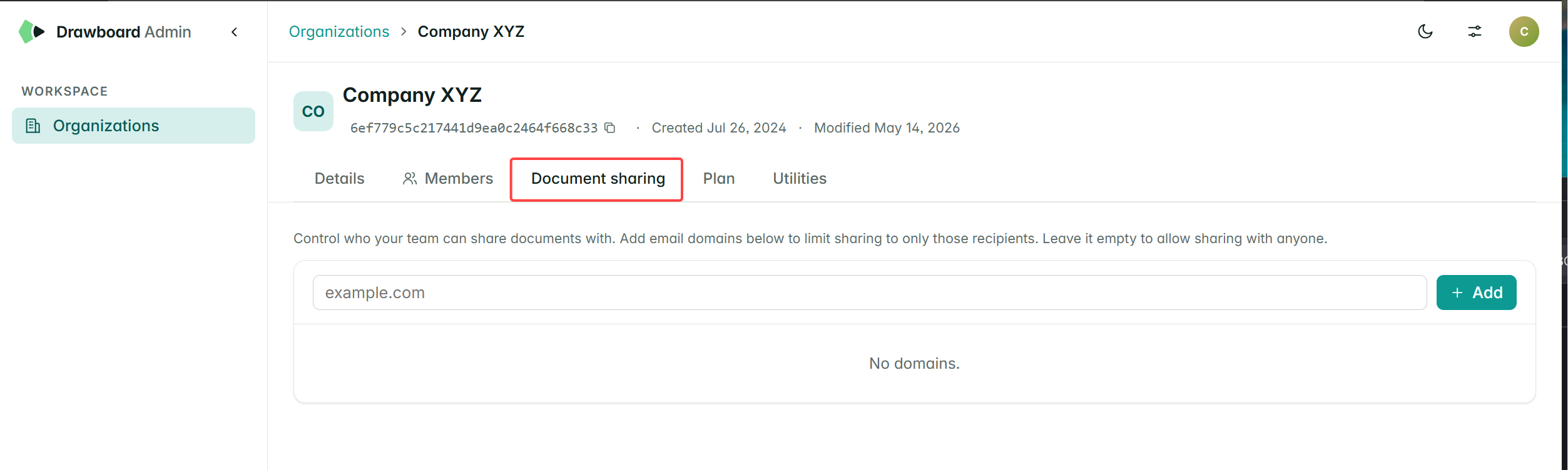 Document sharing settings