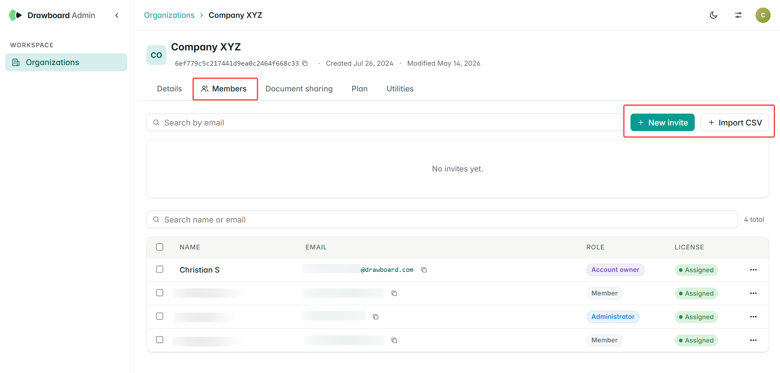 Invite users section