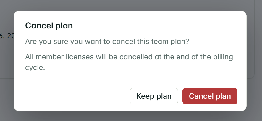 Cancel plan confirmation