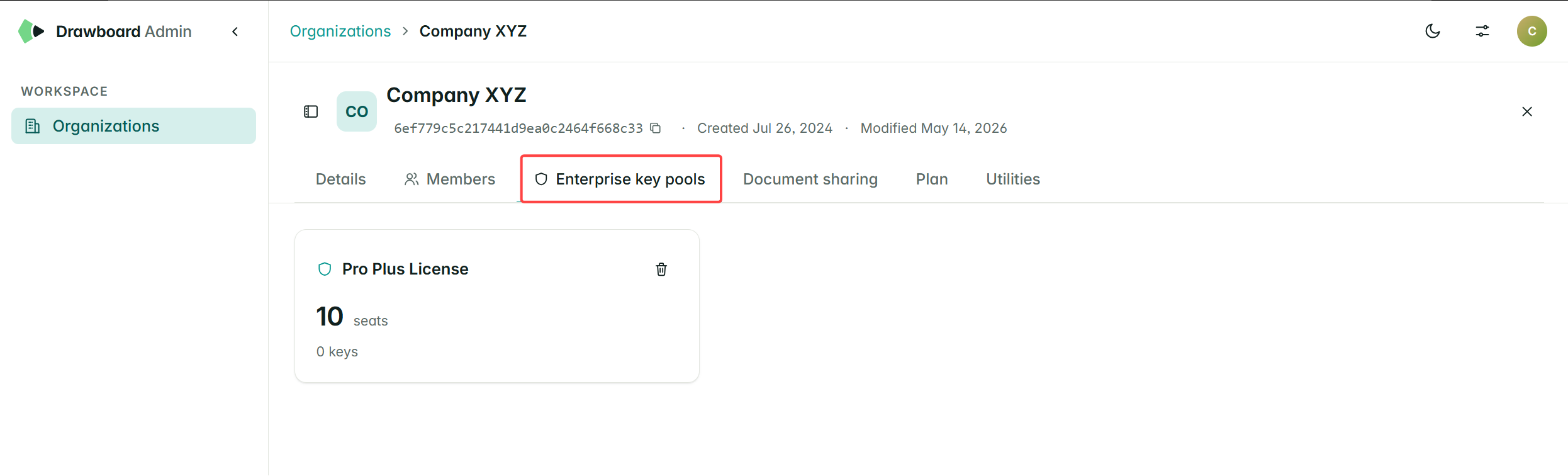 Enterprise key pools section